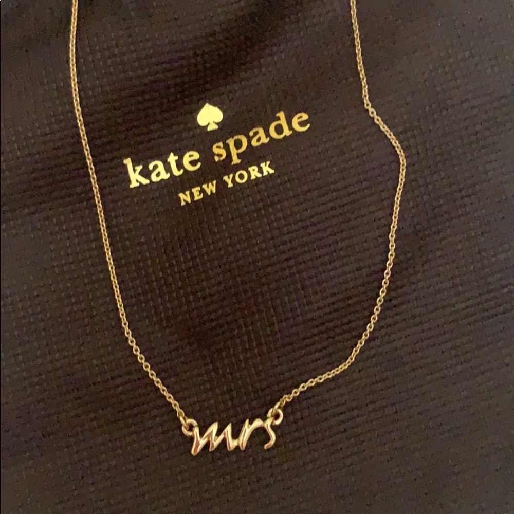 Kate Spade gold "mrs" script pendant necklace